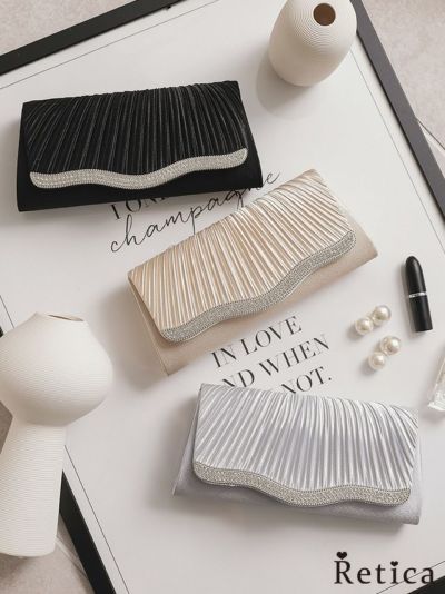 [SALE] ビジューデザインギャザープリーツ入り2wayバッグ(ベージュ/シルバー/ブラック)
