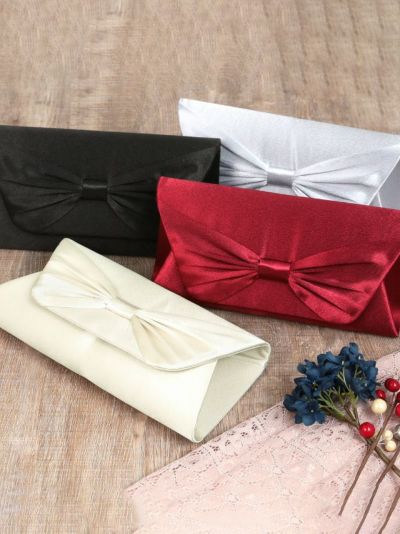 [SALE] 2wayフロントリボンデザインワンカラーシンプルバッグ(シルバー/ベージュ/ワインレッド/ブラック)