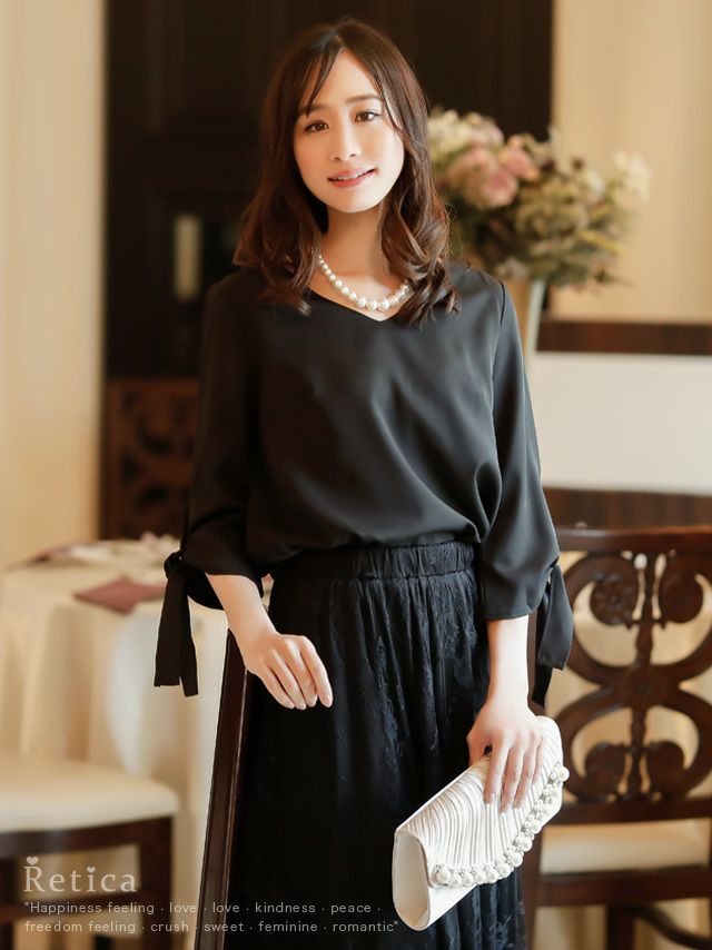 SALE] リボン袖デザインレースセパレートロングスカートプチプラ