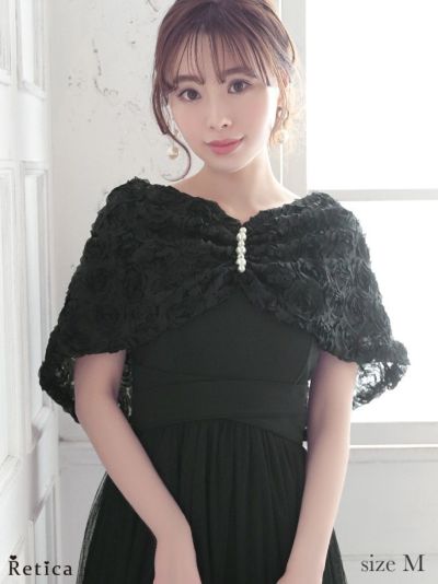 胸元パールフラワーデザインショート丈ボレロ (ブラック) (Mサイズ)