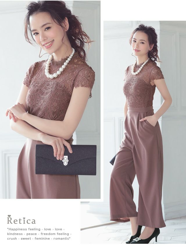 SALE] パンツスタイル刺繍レースデザインパーティードレス (M
