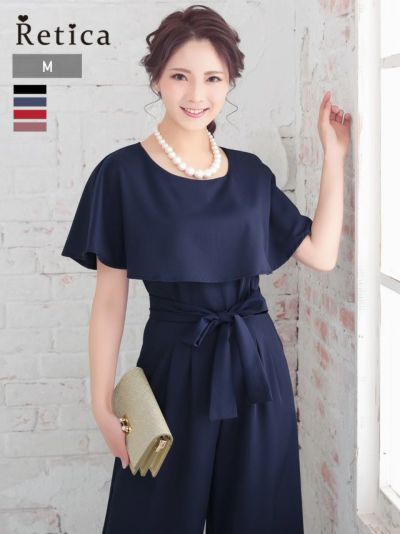 [SALE] ウエストリボンワイドパンツスタイルプチプラパーティードレス (Mサイズ)