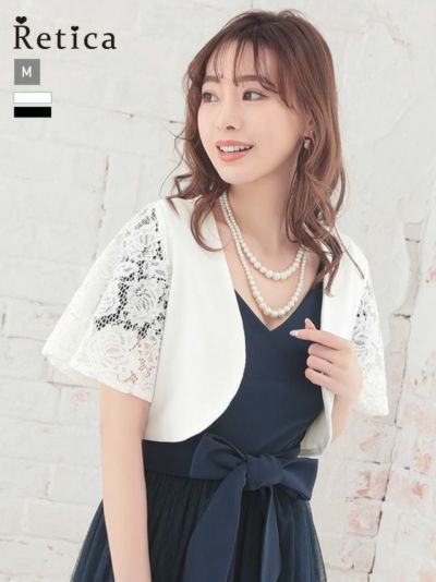 [SALE] レース半袖カットデザインショート丈ボレロ (Mサイズ)