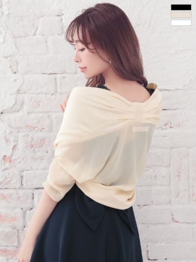 [SALE] リボンデザインショート丈シフォン長袖ボレロ (Mサイズ)