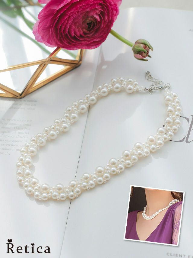 結婚式 お呼ばれ アクセサリー パールビーズショートネックレス