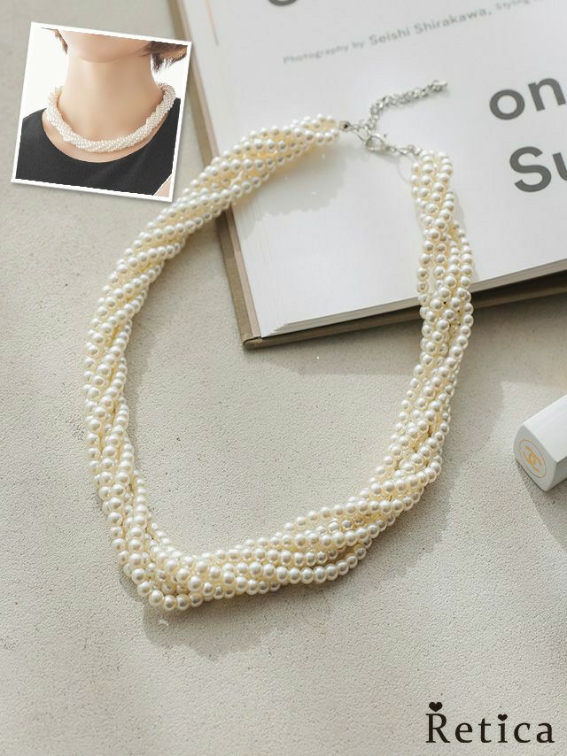 結婚式 お呼ばれ アクセサリー スクリューデザインパールショートネックレス