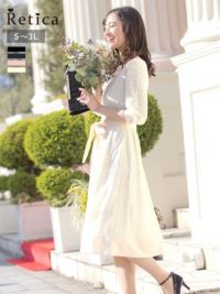 パーティードレス 結婚式 総レースパールボタン付きワンピースドレス