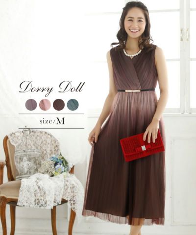 [SALE] グラデーションシフォンデザインノースリーブロング丈パーティードレスベルト付き (Mサイズ) [DorryDoll/ドリードール]