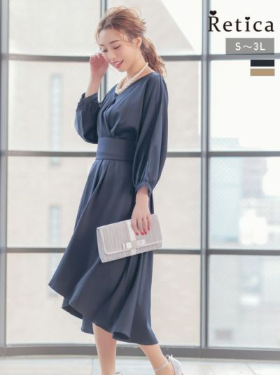 [SALE] ウエストリボンベルト付きフィッシュテールワンピースパーティードレス (Sサイズ～XXLサイズ)