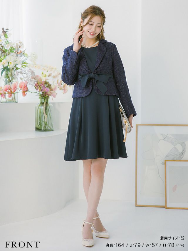 RosyMonster　レディース　セレモニースカラップジャケット　S　ネイビー 110-130]【セレモニースタイル】フラワーレースジャケット[品番