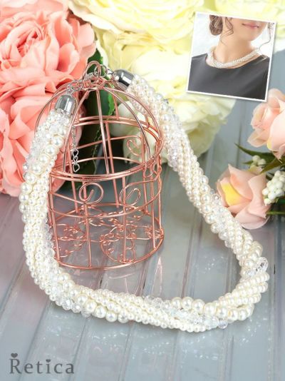 ビジュMIXツイストパールショートネックレス(ホワイト)