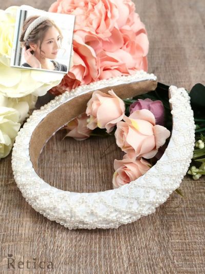 ひし形模様パールカチューシャ(ホワイト)