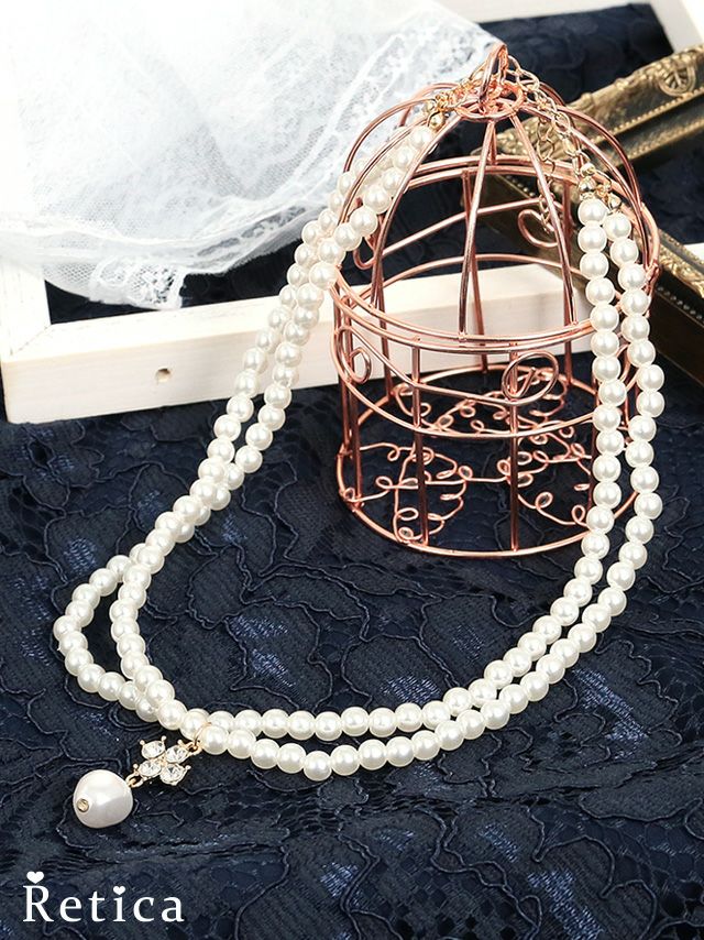 結婚式 お呼ばれ アクセサリー 変形パールトップ2連ショートパールネックレス