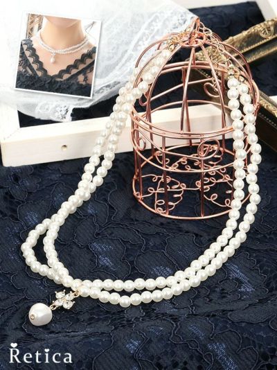 変形パールトップ2連ショートパールネックレス(ホワイト)