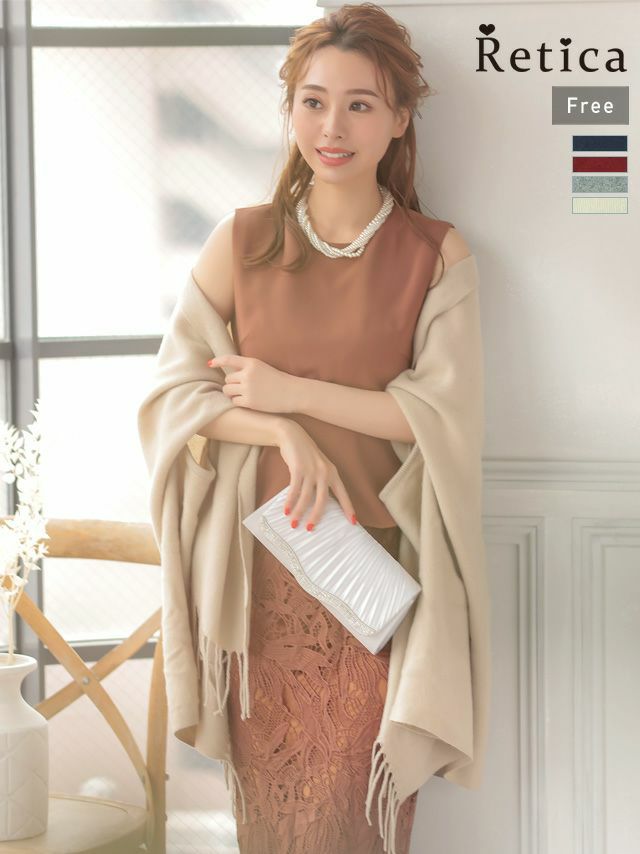 パーティードレス アームホール付大判フリンジストール