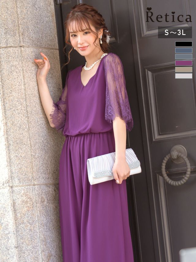 パーティードレス パンツ レーススリーブワイドパンツプチプラパンツドレス