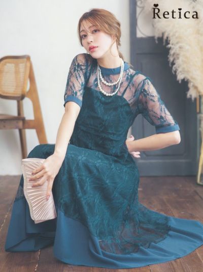 [SALE] レースワンピースパーティードレス [パールネックレス付き] (Sサイズ～XXLサイズ)
