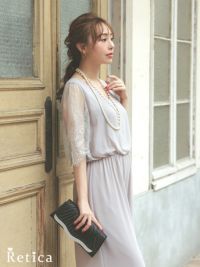 パーティードレス パンツ ワイドパンツレース五部袖Vネックプチプラパンツドレス