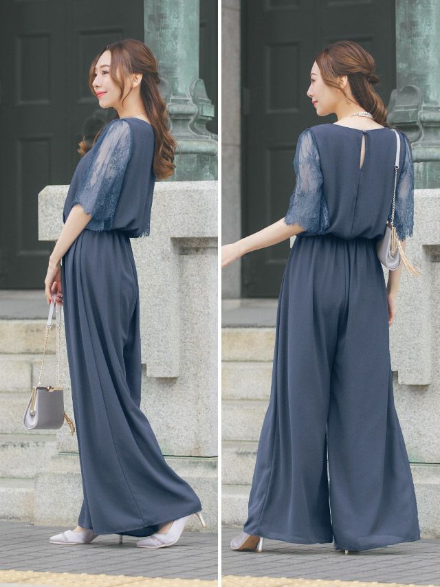 Vネック 花柄 レース パンツドレス パーティー szp125.jpg