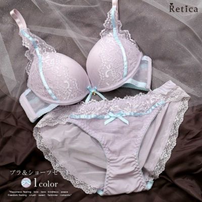 レースリボンブラ&ショーツ★(パープル)(B~C,65~75)