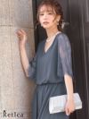 パーティードレス パンツ ウエストゴムレース袖ありワイドプチプラパンツドレス