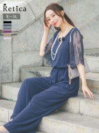 パーティードレス パンツ フレアレース袖Vネックラインワイドパンツプチプラパンツドレス