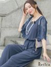 パーティードレス パンツ フレアレース袖Vネックラインワイドパンツプチプラパンツドレス