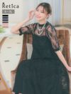 パーティードレス 結婚式 レース切替半袖パールネックレス付きワンピースドレス