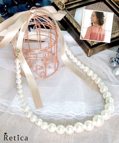 パールリボンネックレス(ホワイトパール×ベージュ/ホワイトパール×ブラック)