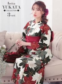 浴衣 レディース セット 大人 華やか百合柄 浴衣3点セット