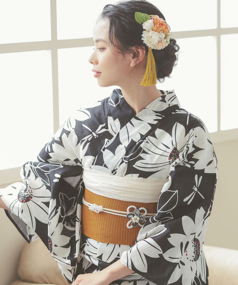 モノトーン欧米風 浴衣3点セット(浴衣＋平帯or作り帯＋下駄