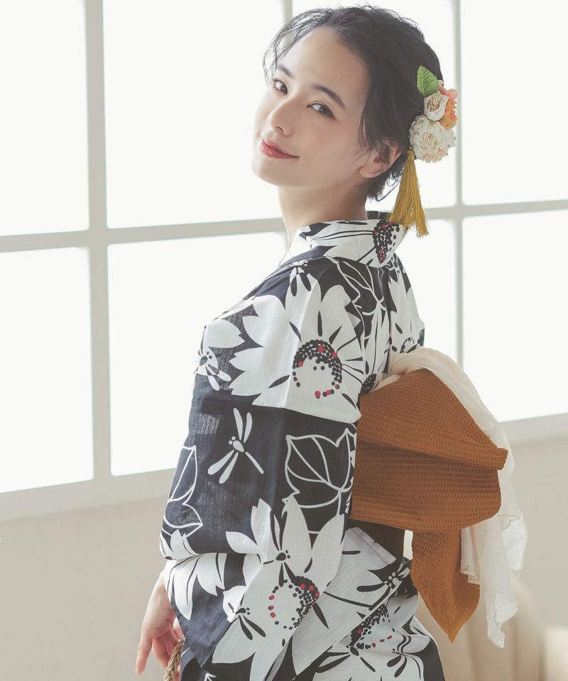 モノトーン欧米風 浴衣3点セット(浴衣＋平帯or作り帯＋下駄
