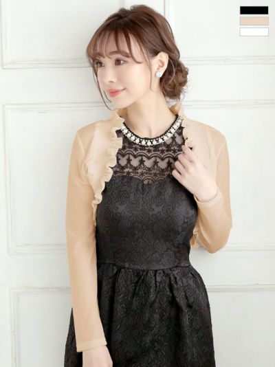 フリルデザインショート丈シースルー長袖ボレロ (M～Lサイズ)