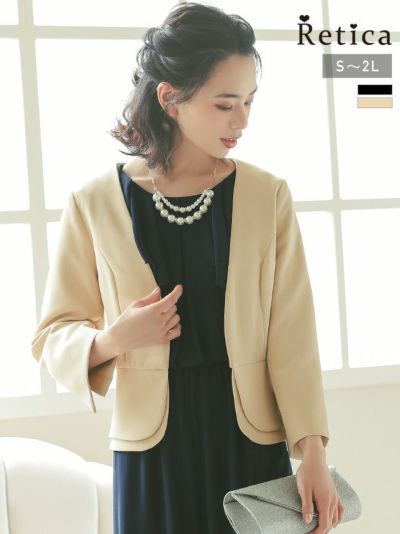 [SALE] ノーカラータック入りダブルデザイン長袖ボレロ (S～XLサイズ)