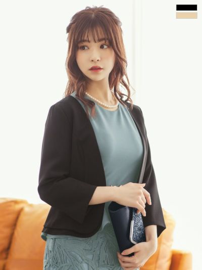 シンプルタックダブルデザインノーカラー長袖ボレロ (S～XLサイズ)