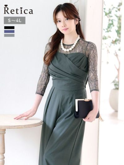 [SALE] デコルテレーススリーブカシュクールデザインパンツパーティードレス (Sサイズ～4Lサイズ) (小澤美里)