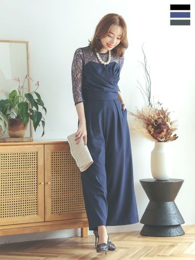 [SALE] カシュクール風七分袖ワイドパンツオールインワンパーティードレス (Sサイズ～XXＸLサイズ) (小澤美里)