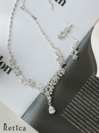結婚式 お呼ばれ アクセサリー シンプルビジューネックレスピアスセット