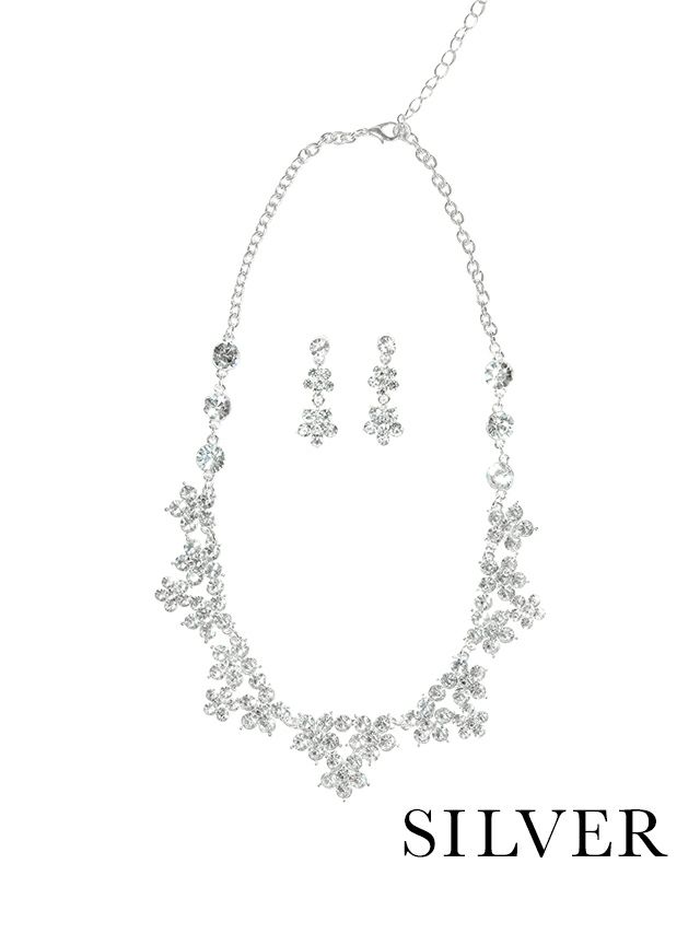 結婚式 お呼ばれ アクセサリー ゴージャスフラワーモチーフネックレスピアスセット