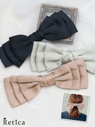 3重Bigリボンワンカラーバレッタ (ピンク/グレージュ/チャコール)