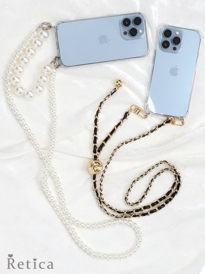 [SALE] 【お取り寄せ】選べる！パール＆チェーン スマートフォンストラップケース