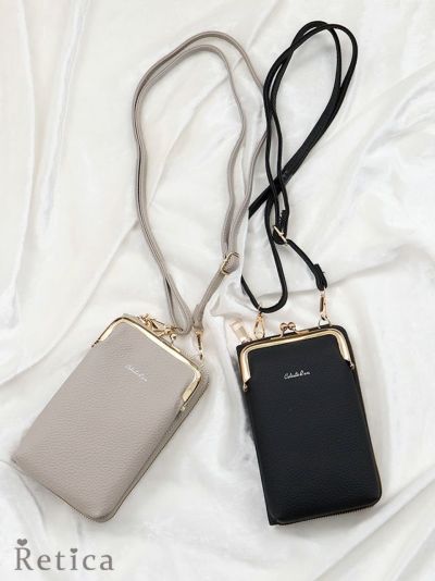 【お取り寄せ】がま口付きスマホショルダーお財布ミニバッグ