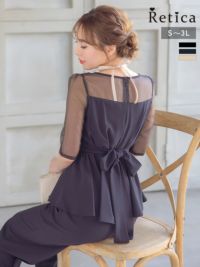 SALE] シースルー袖ビスチェ風デザインパンツセットアップパーティー