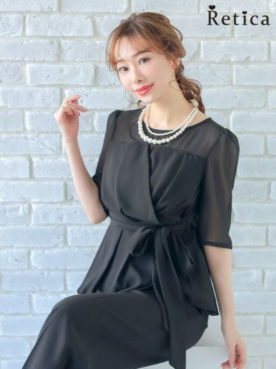 [SALE] ビスチェ風アシンメトリーデザインパンツスタイルセットアップパーティードレス (Sサイズ～3Lサイズ)