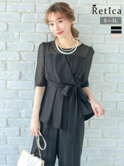 [SALE] ビスチェ風アシンメトリーデザインパンツスタイルセットアップパーティードレス (Sサイズ～3Lサイズ)