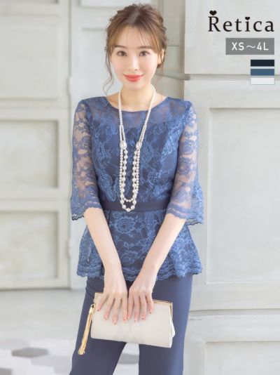 [SALE] ペプラムデザイン袖ありパンツスタイルオールインワンパーティードレス (XSサイズ～4Lサイズ)