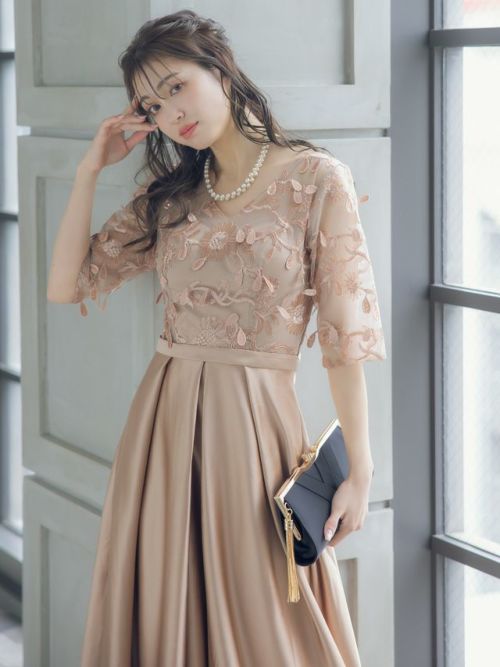   ★ 立体感が美しい スモック トップ ミディドレス 43020 Dress 