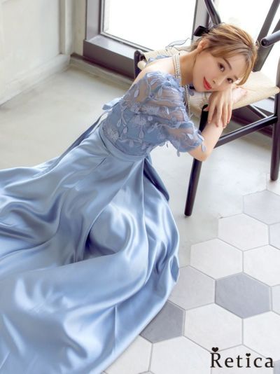 [SALE] レーストップス五分袖ロング丈ワンピースパーティードレス (XSサイズ～XXXLサイズ)