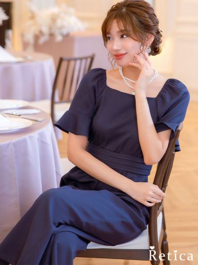 スクエアネックワイドパンツ結婚式パーティードレス