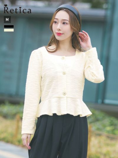 ペプラムデザインゴールドボタン長袖ボレロ (Mサイズ)